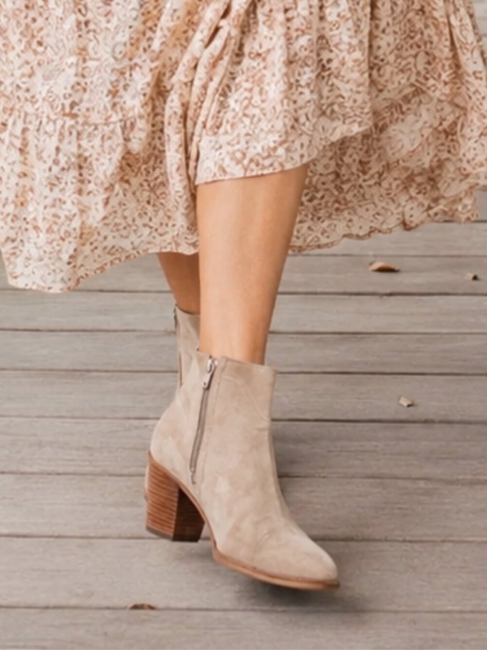 TOMS Women’s Lunata Suede Ankle Bootie – Taupe Size 8 (Women's)
